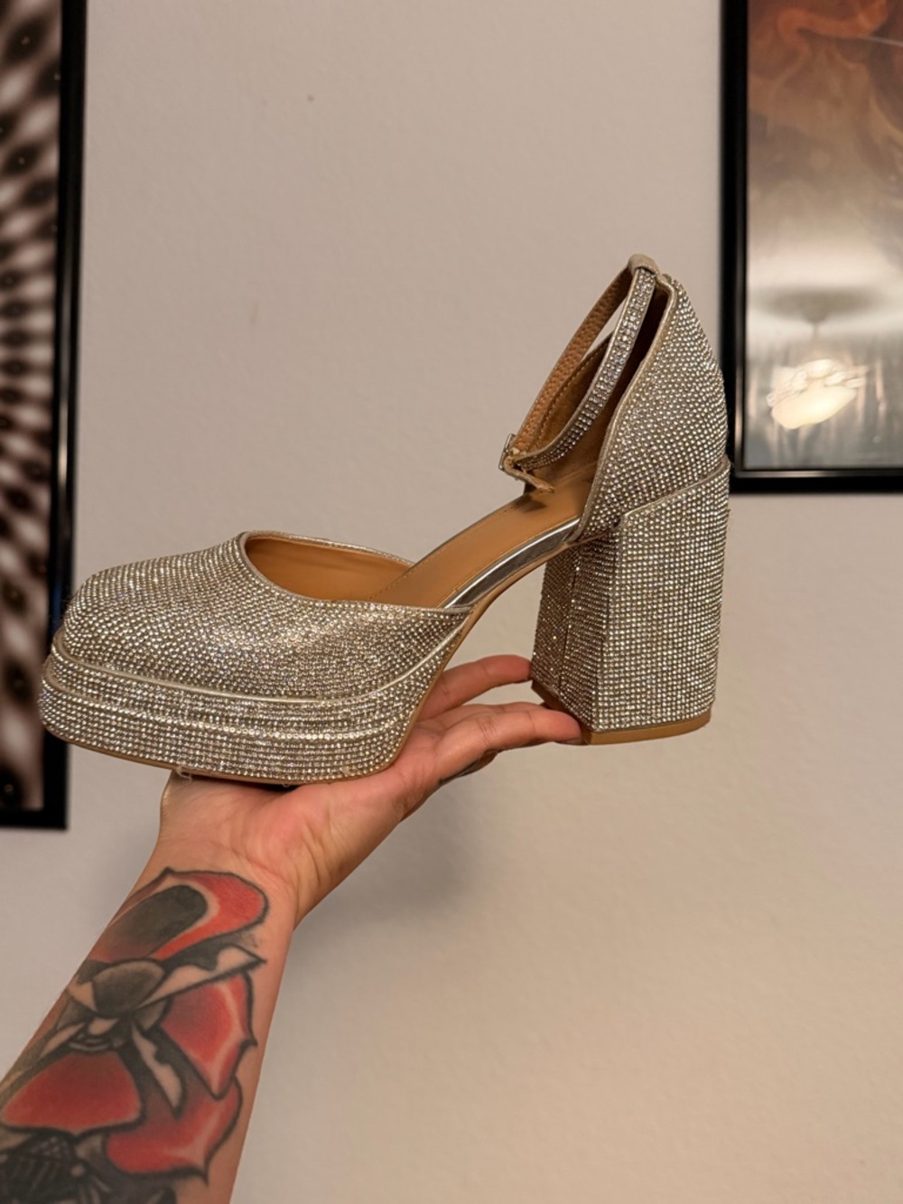 Wild Fable Silver Rhinestone Platform Block Heel Pumps